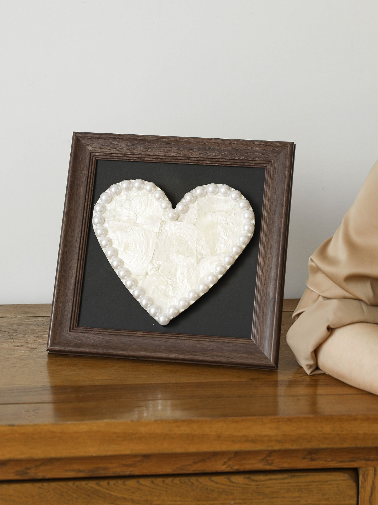Heart-Shaped Seashell Wall Art with Pearl Border