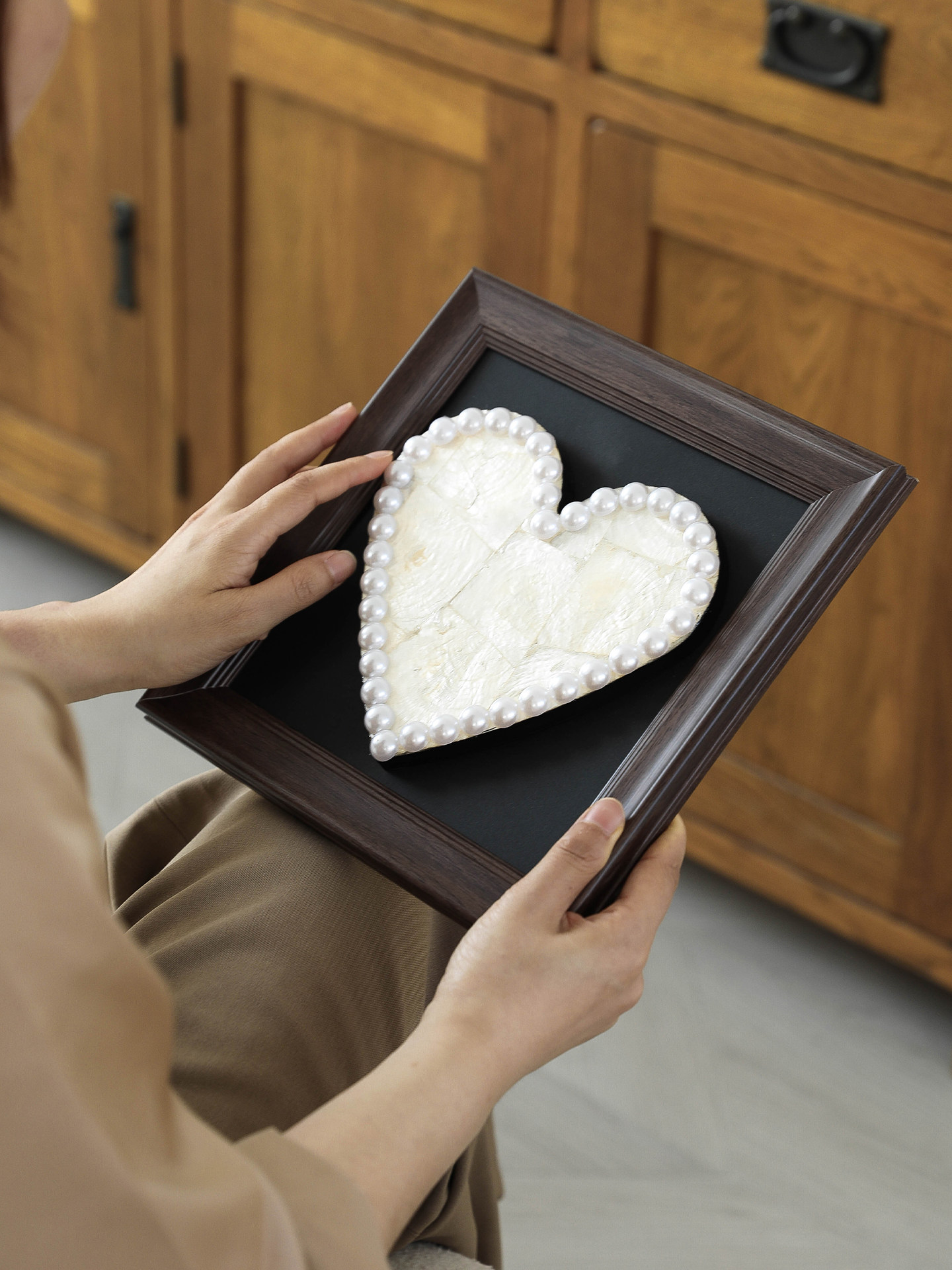Heart-Shaped Seashell Wall Art with Pearl Border