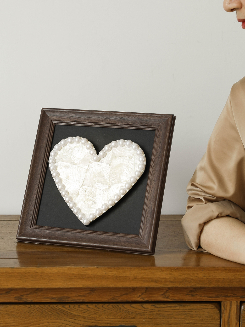Heart-Shaped Seashell Wall Art with Pearl Border