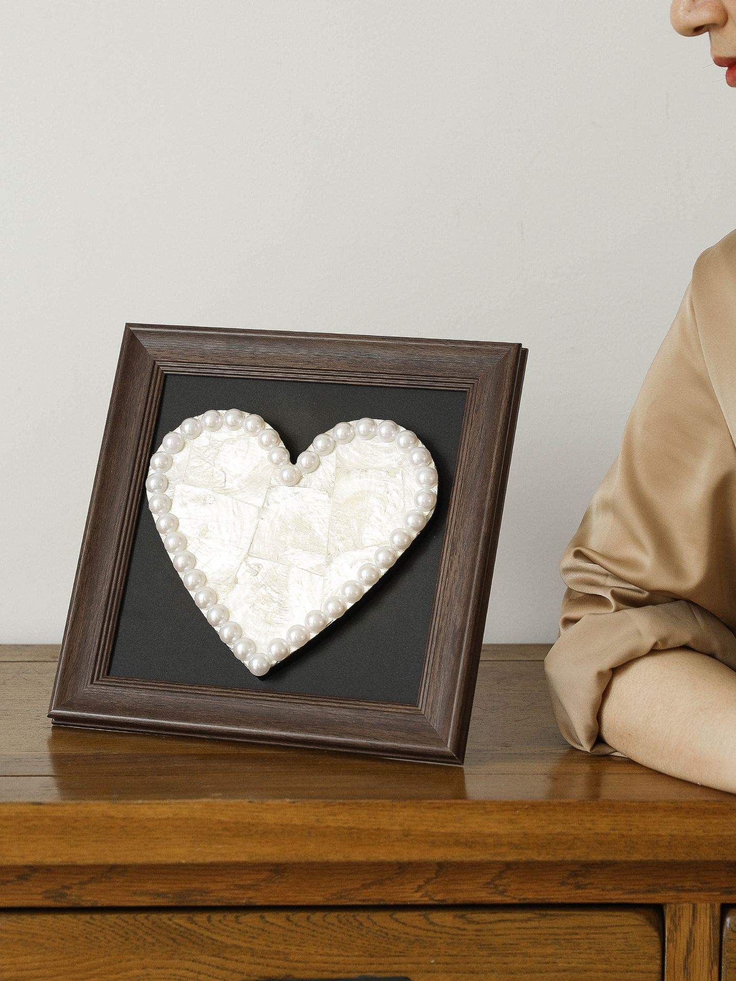 Heart-Shaped Seashell Wall Art with Pearl Border