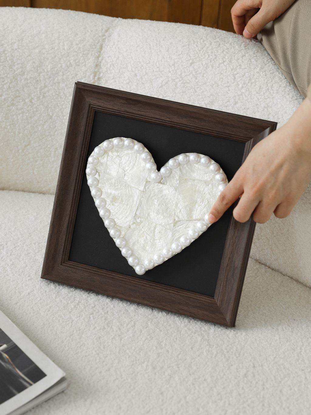 Heart-Shaped Seashell Wall Art with Pearl Border