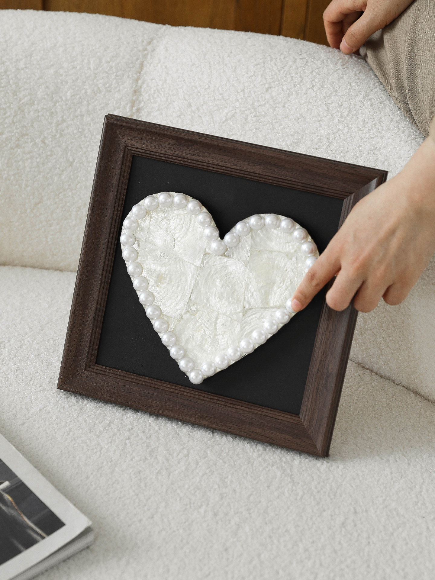 Heart-Shaped Seashell Wall Art with Pearl Border