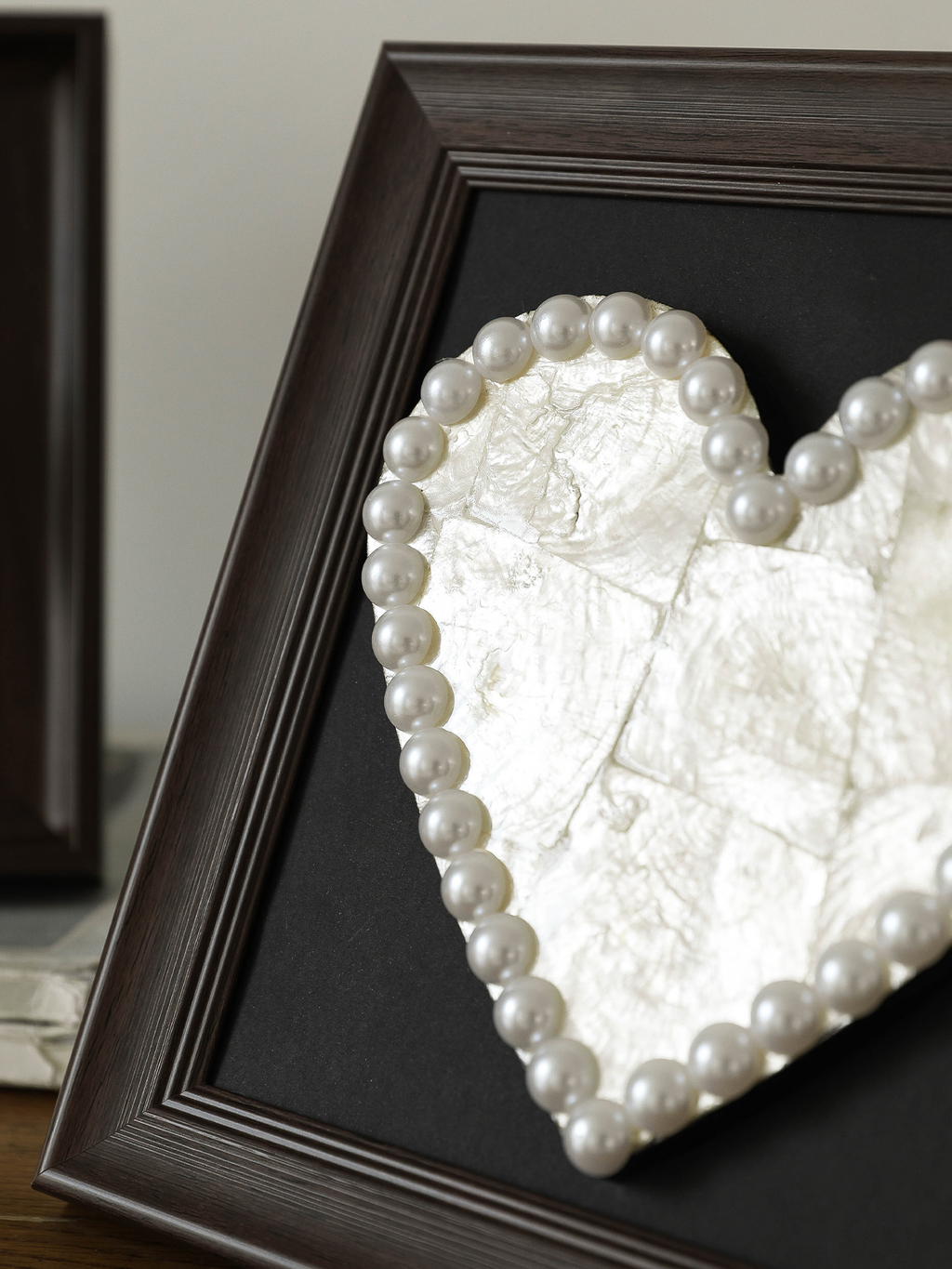 Heart-Shaped Seashell Wall Art with Pearl Border