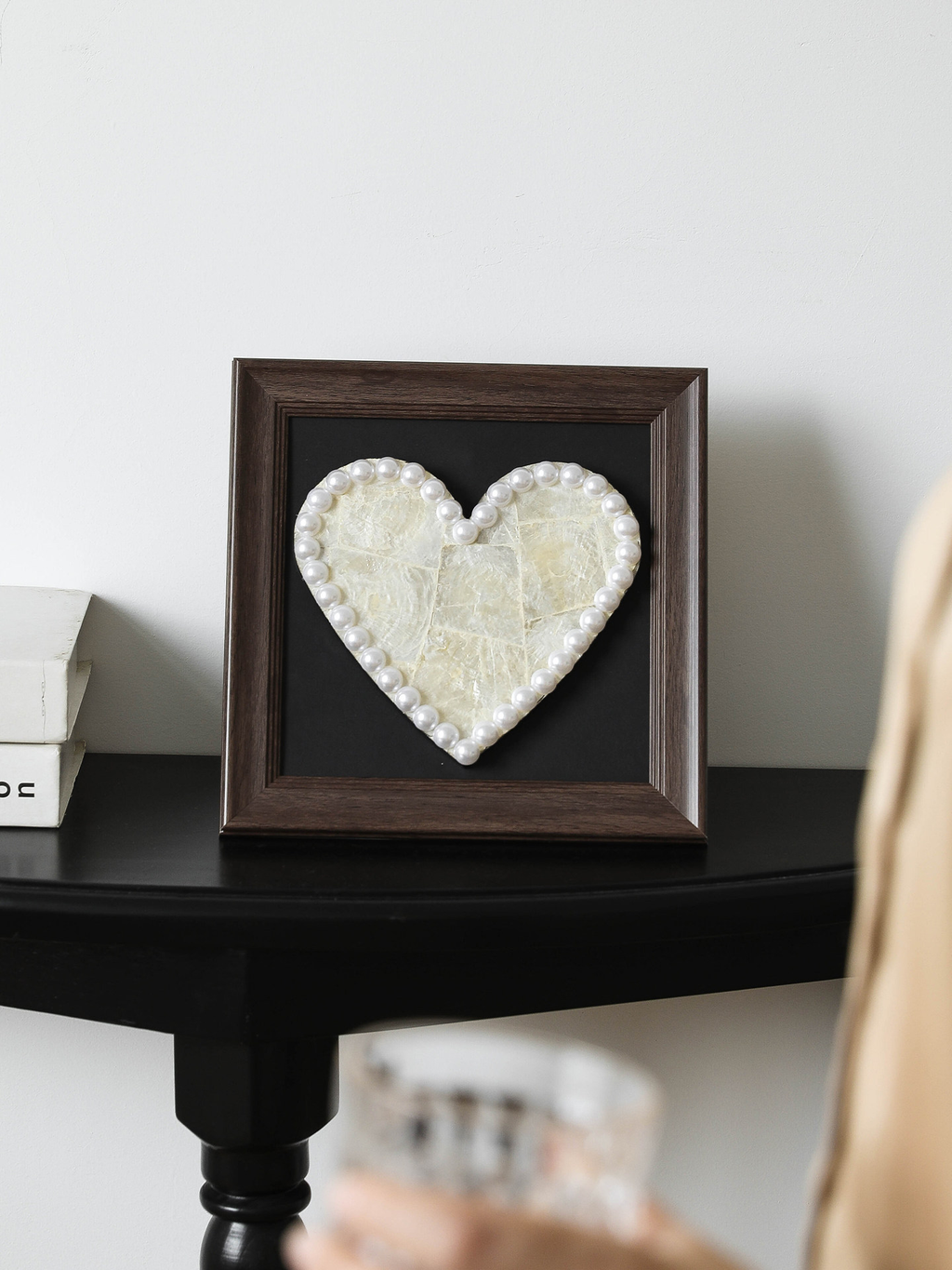 Heart-Shaped Seashell Wall Art with Pearl Border