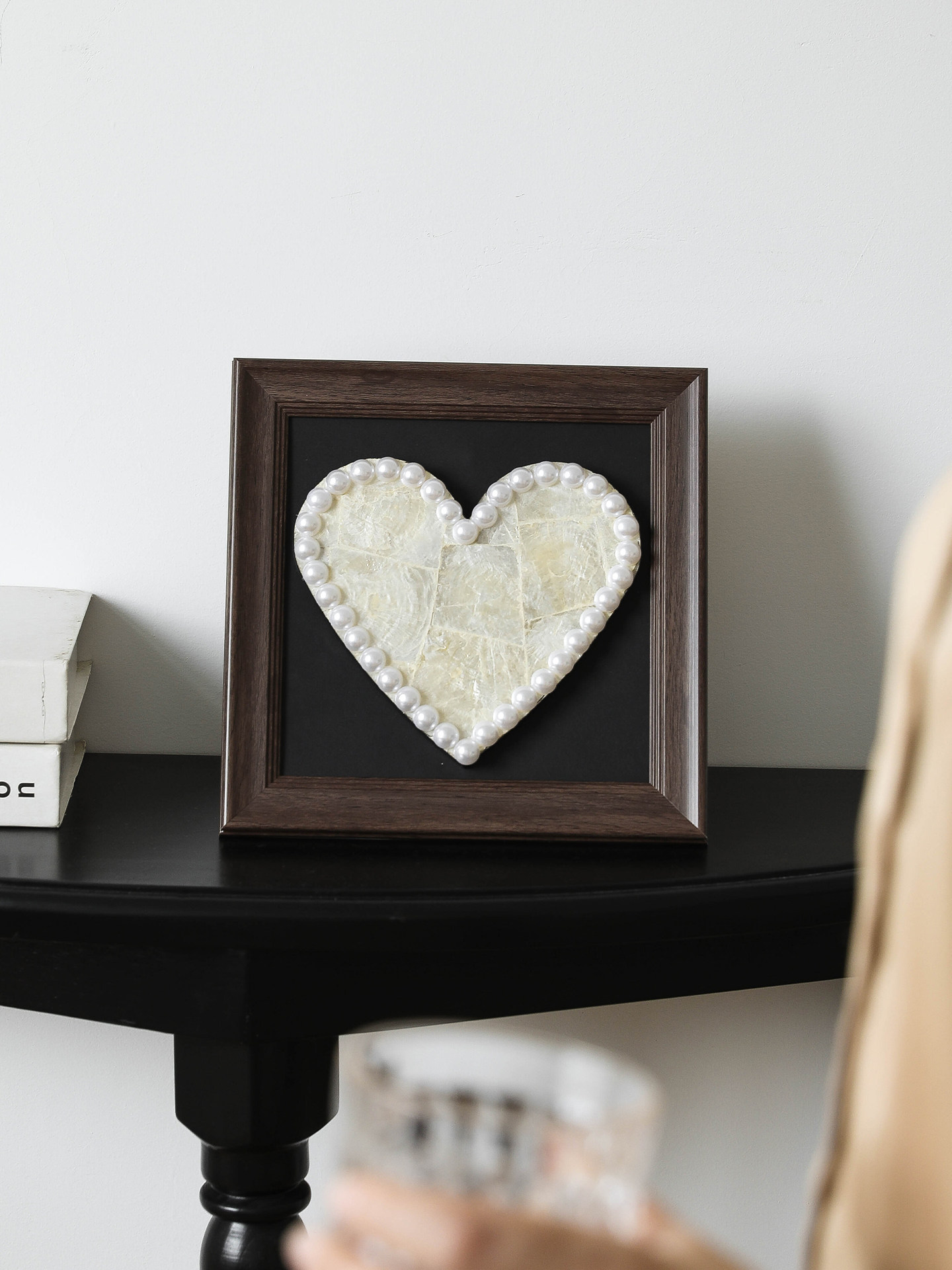 Heart-Shaped Seashell Wall Art with Pearl Border