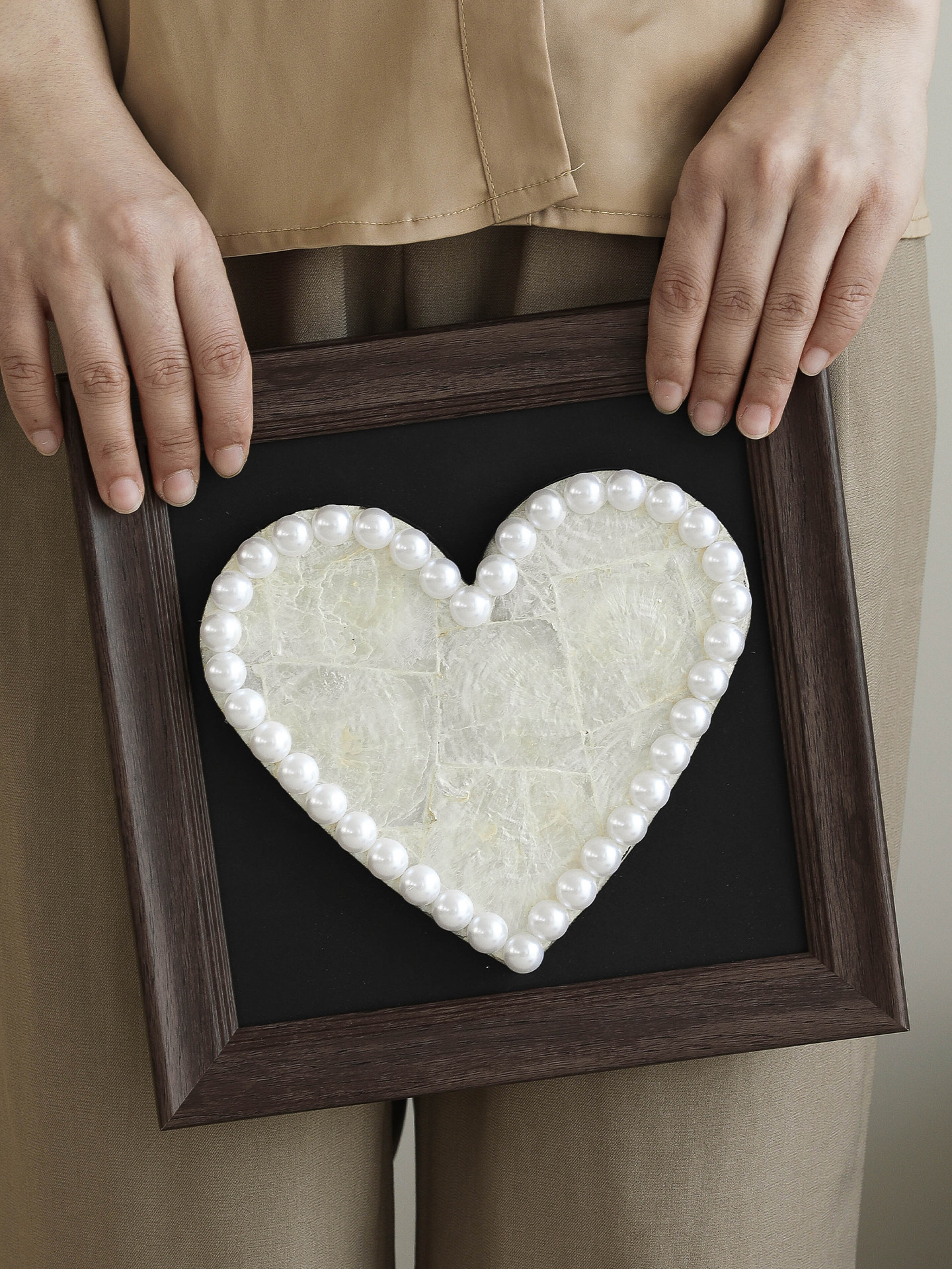 Heart-Shaped Seashell Wall Art with Pearl Border
