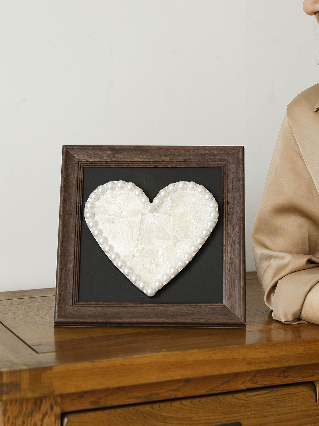 Heart-Shaped Seashell Wall Art with Pearl Border
