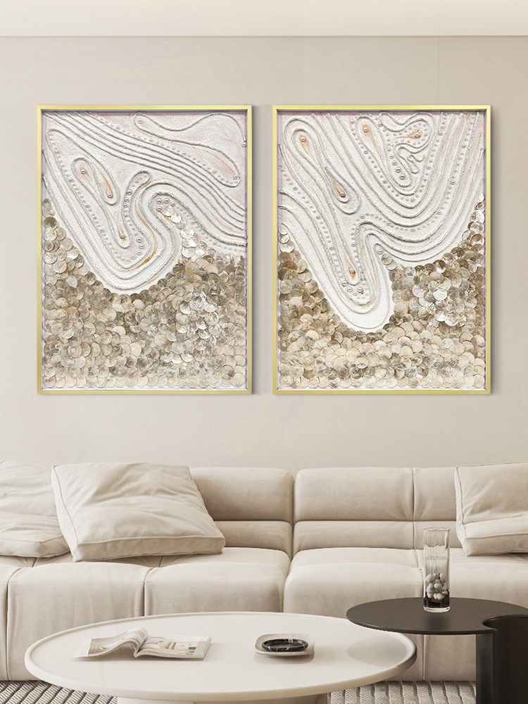 Golden Capiz Shell Abstract Wall Art - Handmade Ocean Collage