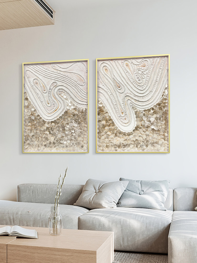 Golden Capiz Shell Abstract Wall Art - Handmade Ocean Collage