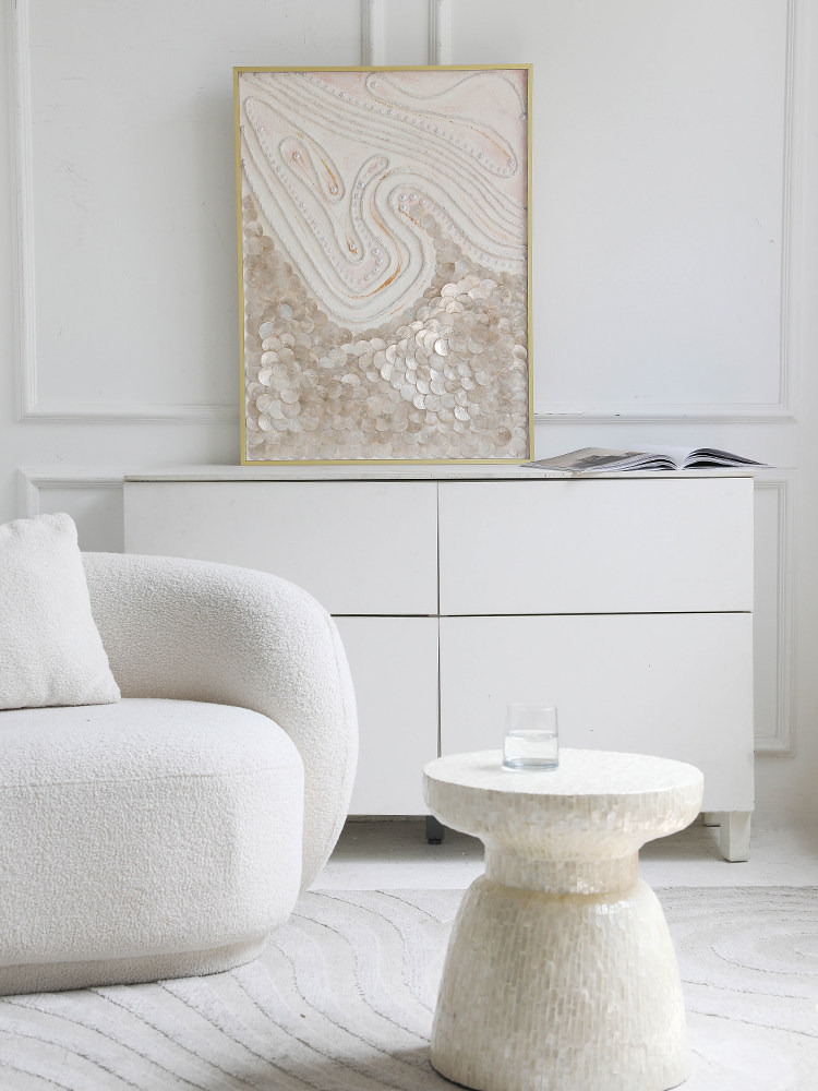 Golden Capiz Shell Abstract Wall Art - Handmade Ocean Collage