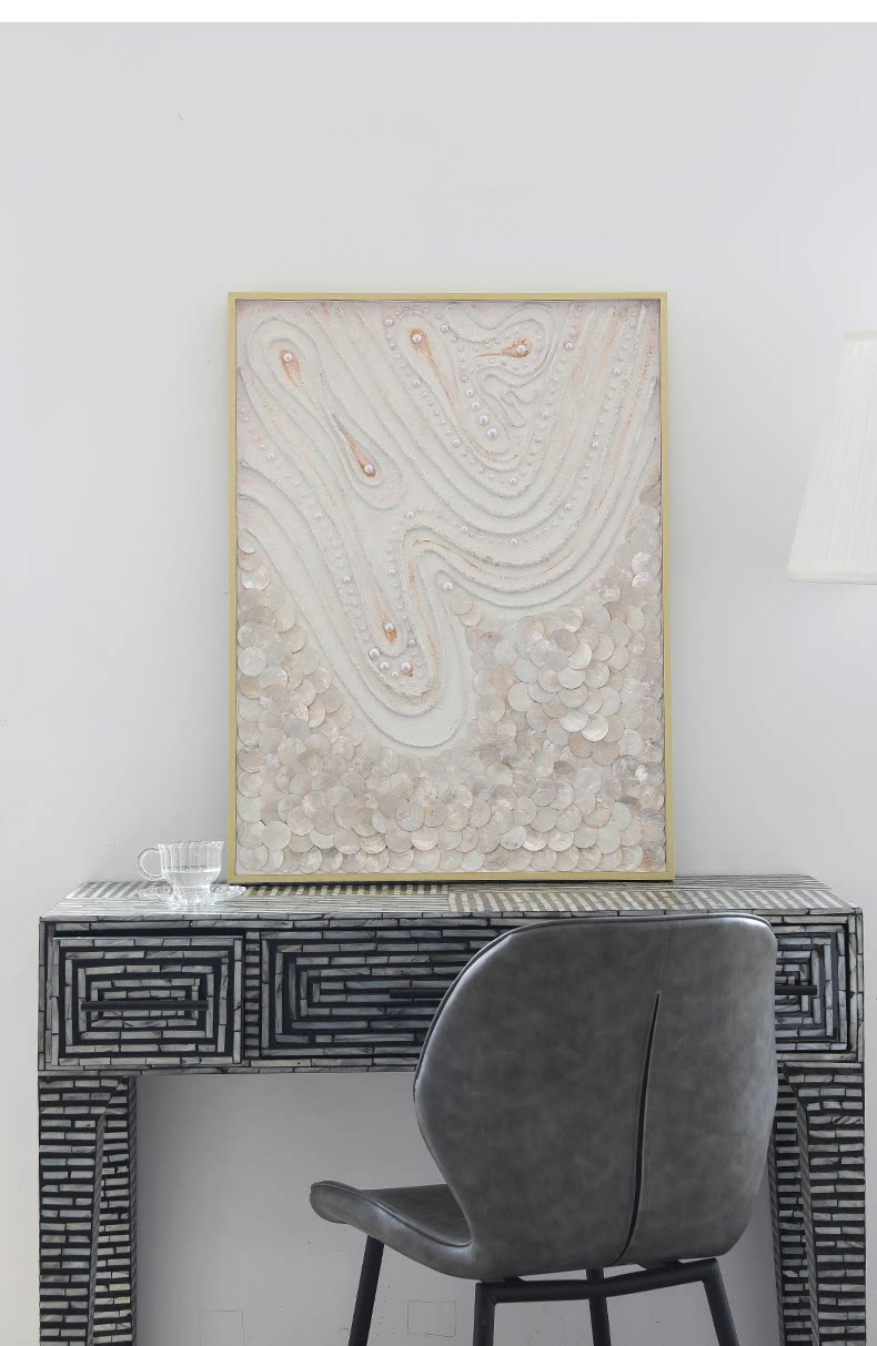 Golden Capiz Shell Abstract Wall Art - Handmade Ocean Collage