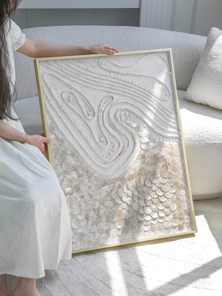 Golden Capiz Shell Abstract Wall Art - Handmade Ocean Collage