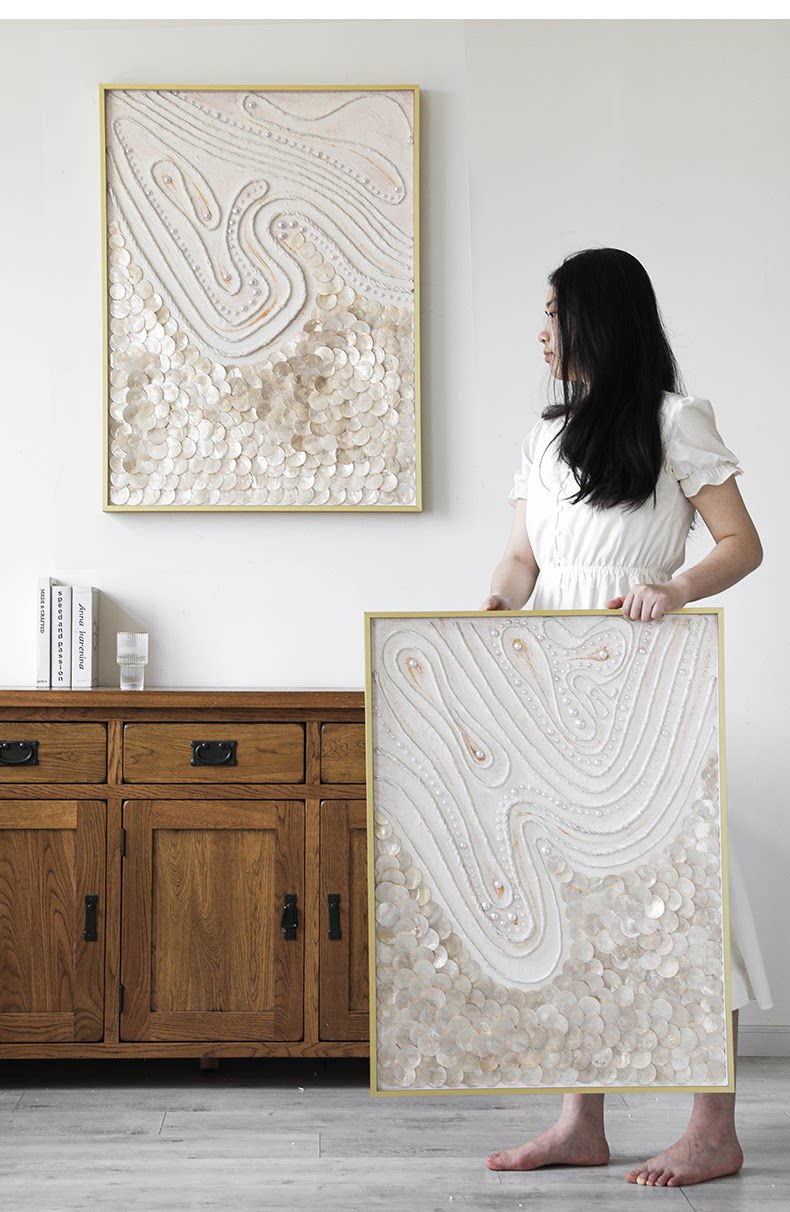 Golden Capiz Shell Abstract Wall Art - Handmade Ocean Collage