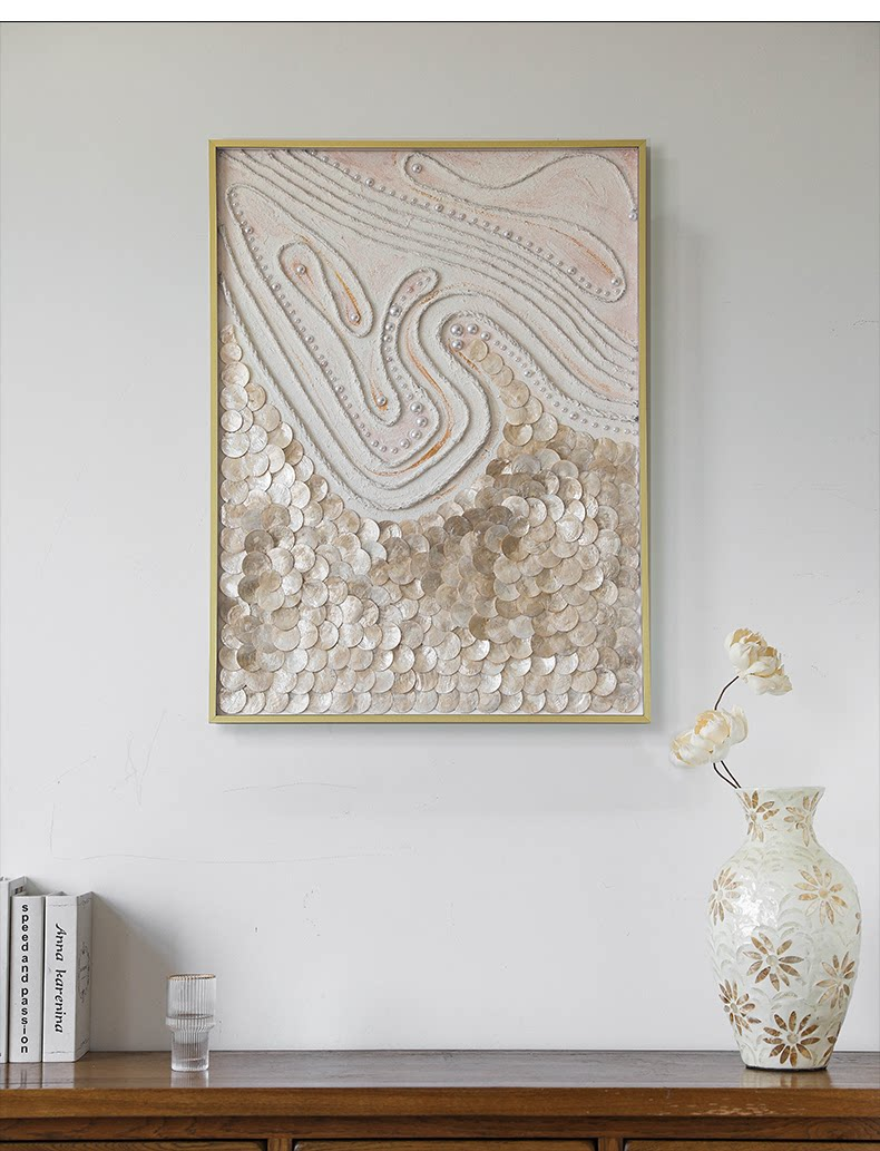 Golden Capiz Shell Abstract Wall Art - Handmade Ocean Collage